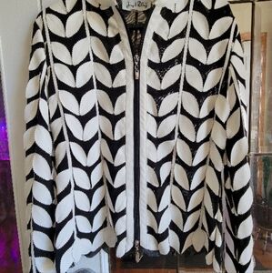 Off White Faux Leather & Black Mesh Jacket VGUC